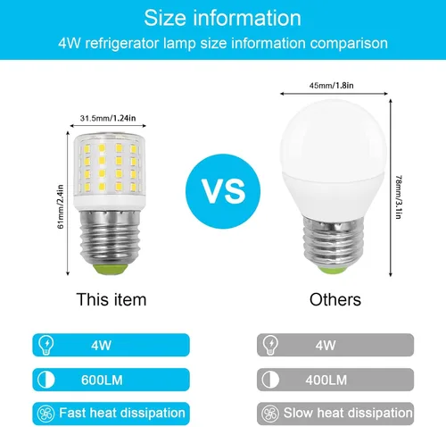 Miniatura 4 de Kei D34l AC100-265V 3.5W - Bombilla de repuesto para refrigerador Frigidaire 5304511738 para congelador, luz blanca diurna, 5000 K, paquete de 1