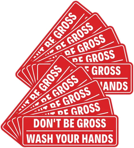 Miniatura 26 de Letrero estándar para puerta o pared, diseño de "Don't Be Gross ("Wash Your Hands"), color negro, mediano