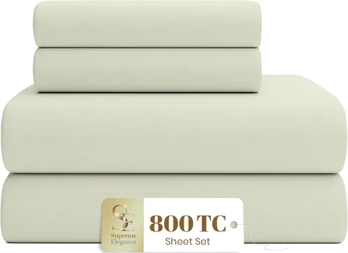 Miniatura 10 de Supreme Elegance - Juego de sábanas de 800 hilos tamaño Queen (4 piezas), color blanco ártico, ultra suaves y lisas, sábanas de algodón rico