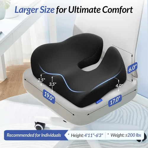 Miniatura 9 de ZIKEE Cojín de asiento grueso, almohada ergonómica de espuma viscoelástica para hemorroides para cadera, ciática, alivio de sentado prolongado