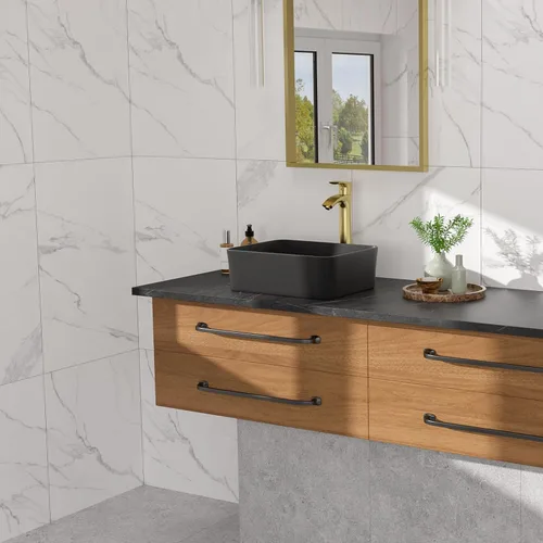 Miniatura 8 de Fregadero de baño rectangular negro de 16 pulgadas de ancho x 12 pulgadas de profundidad, fregaderos de cerámica para baño, lavabo moderno