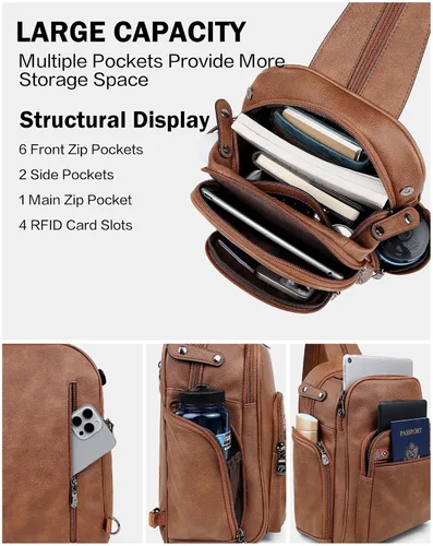 Miniatura 6 de FADEON Bolso bandolera grande para mujer, bolso cruzado de cuero de diseñador, mochila convertible, mochila antirrobo para viajes, 1 estilo retro 1