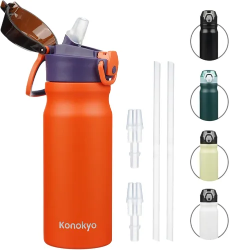 Miniatura 33 de Konokyo Botella de agua aislada de 22 onzas con pajilla, asa de transporte, verde militar