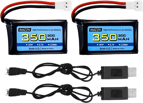 2 baterías Lipo de 3.7 V 350 mAh 1S con enchufe Molex y USB para Syma X11C WLToys V911S RC Drone, XK A150 BF-109 FX651 FX621 Z60 Jet F-16 F-22 F-35