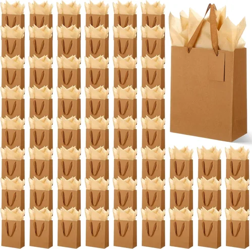 Miniatura 14 de Qilery 50 bolsas de regalo de papel de boda a granel con papel de seda, pequeñas bolsas de regalo con asa y etiquetas para cumpleaños, bodas