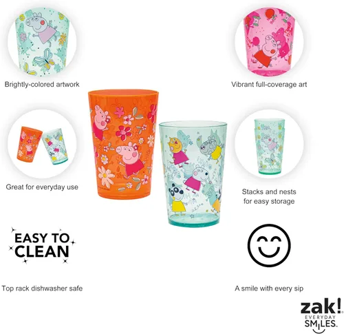 Miniatura 4 de Zak Designs Peppa Pig - Juego de vasos anidables para el hogar, vasos de plástico sin BPA de 14.5 onzas, paquete de 4