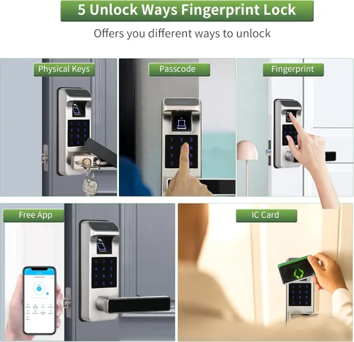 Miniatura 3 de Cerradura de puerta inteligente, cerradura de puerta de entrada 5 en 1 sin llave, bloqueo de teclado digital con control completo de aplicación