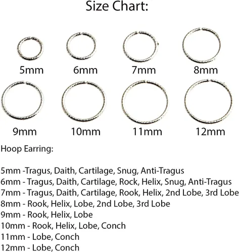 Miniatura 12 de Aretes de plata de ley abiertos para cartílago, tragus, delgados, calibre 22
