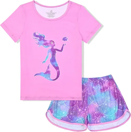 Miniatura 20 de QPANCY Pijamas de verano para niñas, conjuntos de pijamas de manga corta para dormir de verano