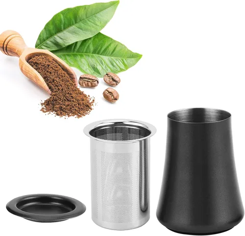 Tamiz de café de acero inoxidable, tamiz de tamiz de café en polvo, contenedor de filtro de café en frío, accesorios para hacer café (negro)