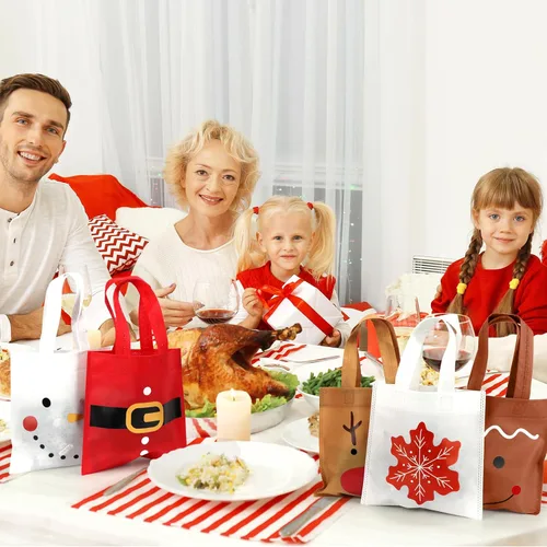 Miniatura 7 de FHzytg Paquete de 20 bolsas de regalo de Navidad, bolsas de favor de fiesta de Navidad con estampado de hombre de jengibre, muñeco de nieve, reno