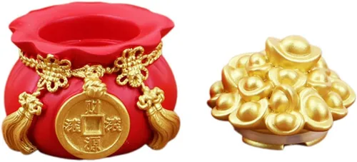 Miniatura 2 de LIFKOME 2 unids Lucky Money Bag Decoración Chino Tesoro Cuenca Bolsa de Dinero Estatua de Decoración de Pastel de Riqueza Como se muestra