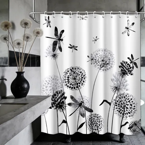 Miniatura 30 de Cortina de ducha floral para primavera y verano, flores silvestres, flores y mariposas, decoración de baño, tela impermeable con ganchos, 70