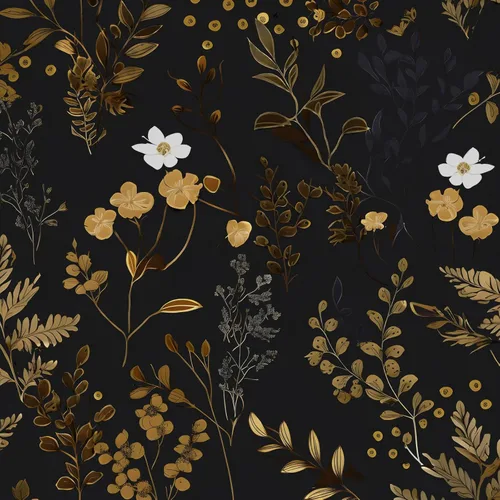 Papel Tapiz Floral Negro Despegar y Pegar Papel Tapiz de Hojas Papel de Contacto de Hojas Doradas para Gabinetes Impermeable Autoadhesivo Papel de