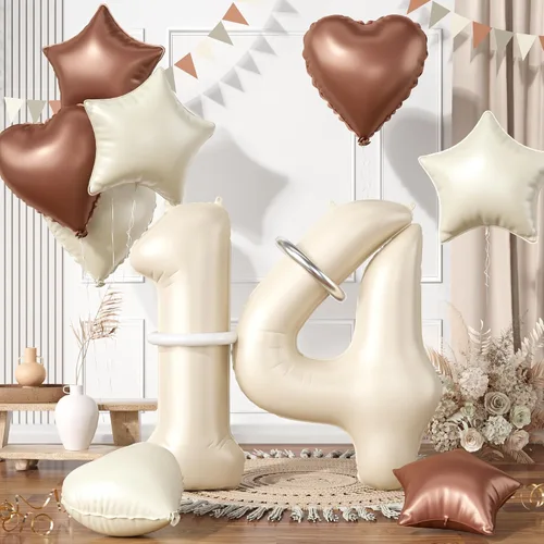 Miniatura 80 de Globos dorados de color champán con el número 11, globos de oro claro, globo de aluminio dorado con forma de corazón con estrella y globo largo