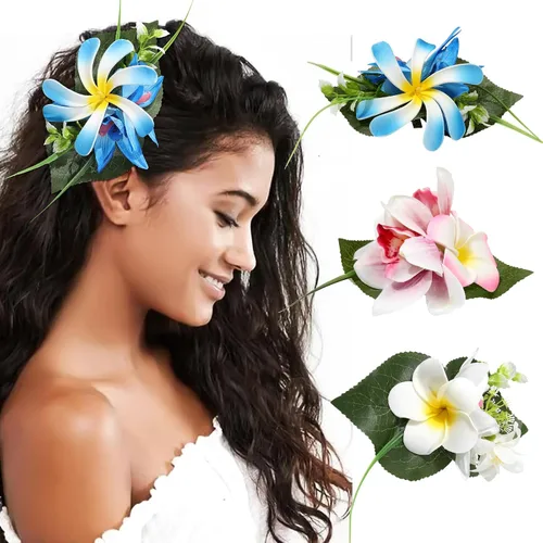 Miniatura 9 de HAIMEIKANG - Pinza para el pelo, 3 piezas de horquillas de flores hawaianas - Accesorios de cabello con flores tropicales artificiales para mujeres
