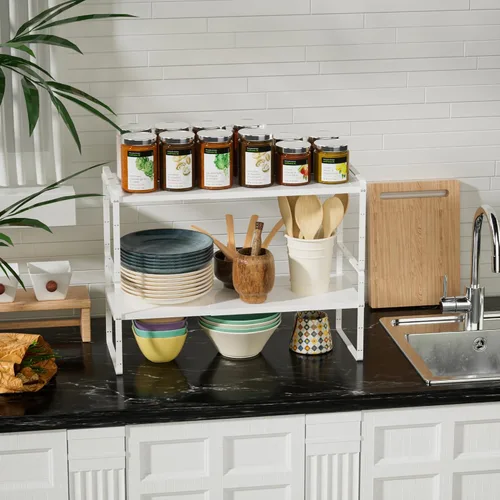 Miniatura 2 de Estante organizador de gabinete, estante expandible para gabinete, estantes apilables, estante de almacenamiento ajustable, elevador para cocina