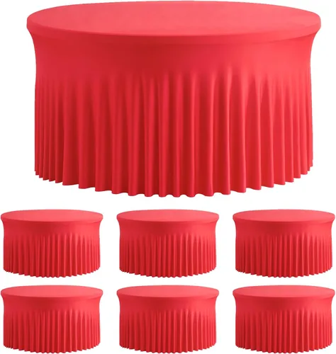 Miniatura 56 de Paquete de 6 manteles redondos de elastano azul bebé para mesa de 60 pulgadas, manteles elásticos de 120 pulgadas ajustables de 5 pies, manteles