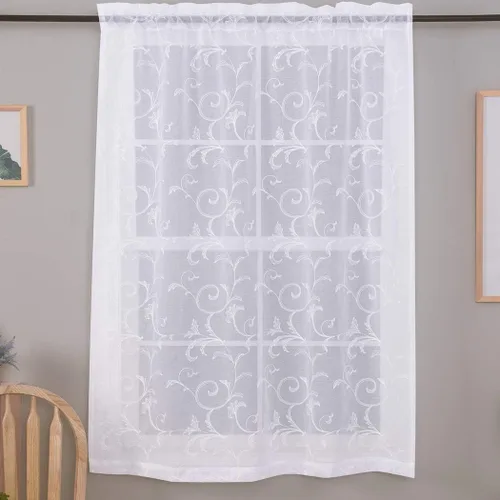 Miniatura 8 de Cortinas traslúcidas blancas bordadas florales de 63 pulgadas, cortinas de gasa con bolsillo para barra para sala de estar, dormitorio, paneles