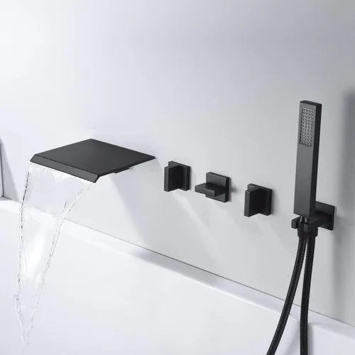 Miniatura 4 de Grifo de Montaje en Pared para Bañera con Cascada y Relleno, con Ducha de Mano de Alto Flujo, Negro Mate, SUMERAIN