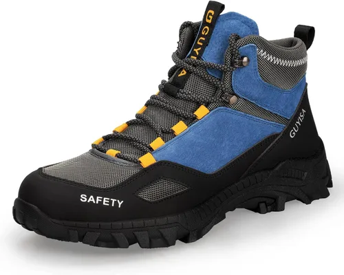 AUVYI Botas de trabajo con punta de acero para hombres, botas cómodas antideslizantes de seguridad, botas industriales y de construcción