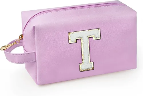 Miniatura 25 de Bolsa de maquillaje personalizada con inicial con asa, bolsa de cosméticos de preparación con bolsillo interior con cremallera, 8, 9, 10, 11, 12