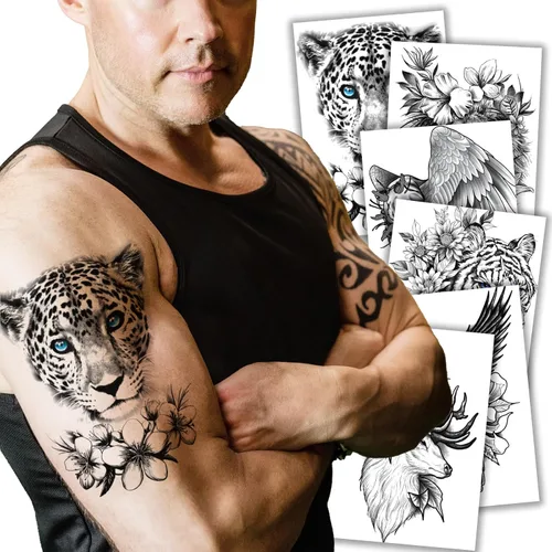Kotbs 6 hojas de tatuajes temporales realistas de animales realistas para hombres y mujeres, calcomanías de tatuaje impermeables para adolescentes y