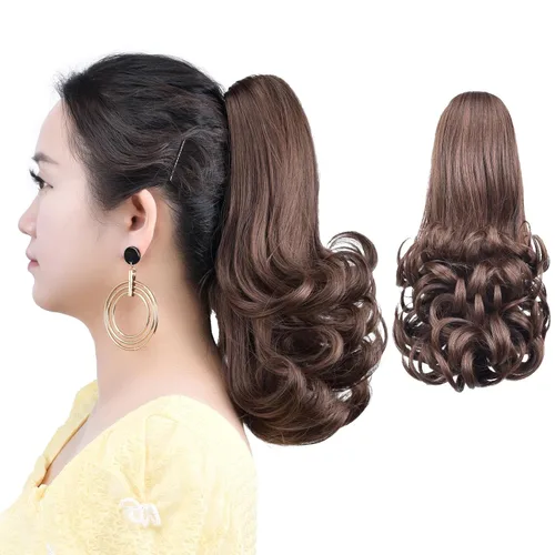 Miniatura 15 de Extensión de cola de caballo negra con clip de garra, ondulada, 10 pulgadas, 3.5 onzas, sintético, como verdaderos, postizos, para mujer, Yaki