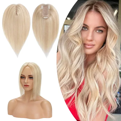 Miniatura 15 de Hairro Toppers de cabello humano 100% real para mujeres sin flequillo, postizos de cabello real con clip, base de seda transpirable para cubrir