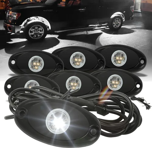 Miniatura 10 de SUNPIE 8 cápsulas de luces de roca de conexión rápida azul, cables de extensión de 4M para cada luz, 3 chips de alta potencia, almohadillas