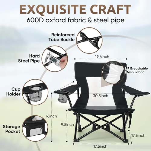 Miniatura 4 de HaSteeL Silla de playa plegable, sillas de camping negras plegables para exteriores, silla de playa baja portátil para adultos, pesca, picnic