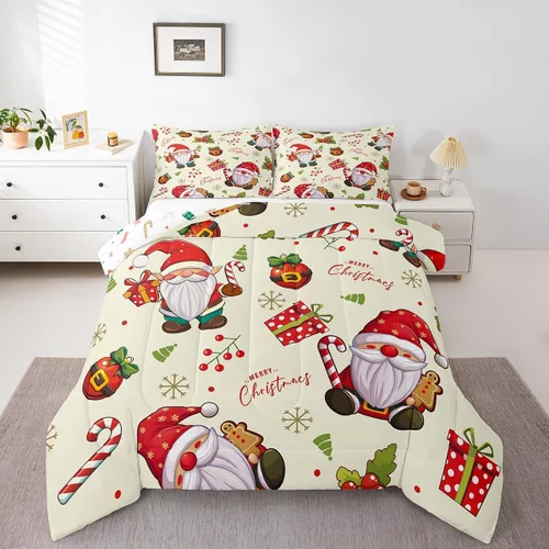 Miniatura 36 de Juego de edredón de Navidad de dibujos animados para niños, tamaño individual, juego de ropa de cama Kawaii de Papá Noel, pingüino, ciervo
