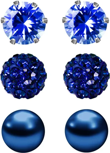 Miniatura 58 de JewelrieShop - Juego de aretes de tuerca de acero inoxidable con circonitas cúbicas y perlas de imitación, 3 pares de 0.236 in