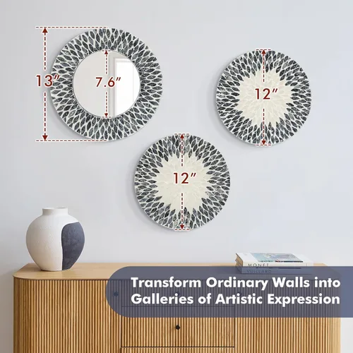 Miniatura 3 de Espejo de Madreperla Natural para Decoración de Pared para Dormitorio y Baño, 3 Piezas de Arte Geométrico de Pared Moderno para Casa y Oficina