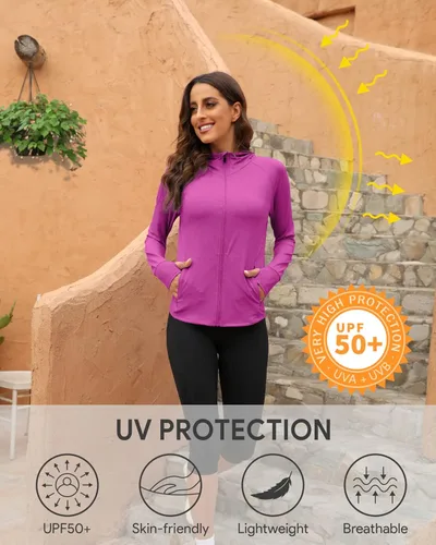 Miniatura 6 de We1Fit Chaqueta de protección solar UPF 50+ para mujer, sudadera con capucha para senderismo, correr, atlética