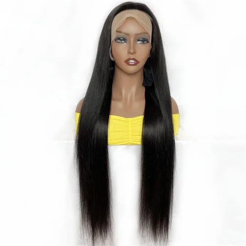 Pelucas de cabello humano lacio con encaje frontal, densidad del 150 %, pelucas de cabello humano con encaje frontal de 13 x 4, sin pegamento,