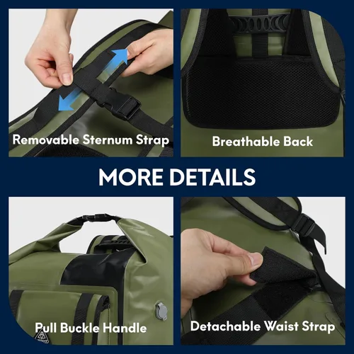 Miniatura 4 de Haimont Mochila enrollable 100% impermeable de gran capacidad IPX7, bolsa seca con bolsillos y válvula de aire, kayak, campamento, 60/100L
