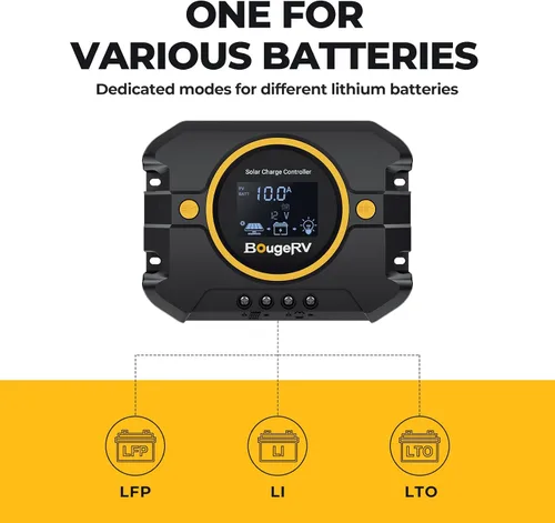 Miniatura 4 de BougeRV Li 10A PWM Controlador de carga solar 12V 24V, regulador de panel solar con pantalla retroiluminada, puerto USB, parámetro ajustable