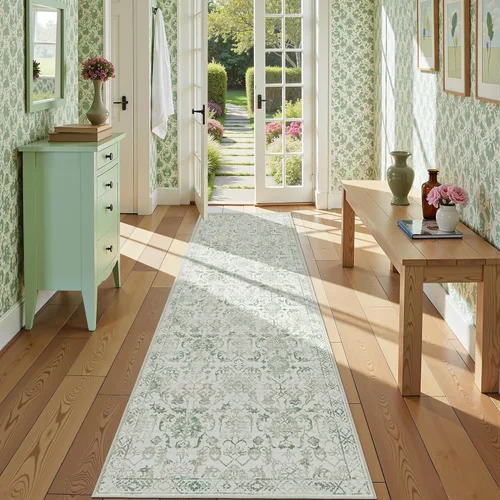 Miniatura 54 de Alfombra de área pequeña de 2 x 3 pulgadas, color beige, para entrada, baño, cocina, antideslizante, de pelo bajo, lavable, moderna alfombra bohemia