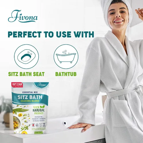 Miniatura 6 de Tratamiento de hemorroides 40 onzas, sales de baño Fivona Sitz, mezcla de remojo posparto sal de Epsom con todos los aceites naturales para cuidado