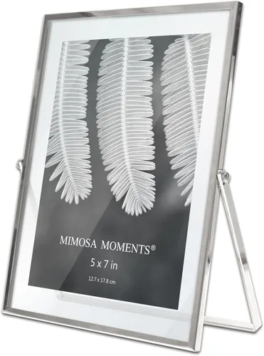 Marco flotante de metal para fotografías | Double Glass Tabletop Display, Modern Minimalist Photo Frame for Home & Office Decor, 5x7 Photo Frame