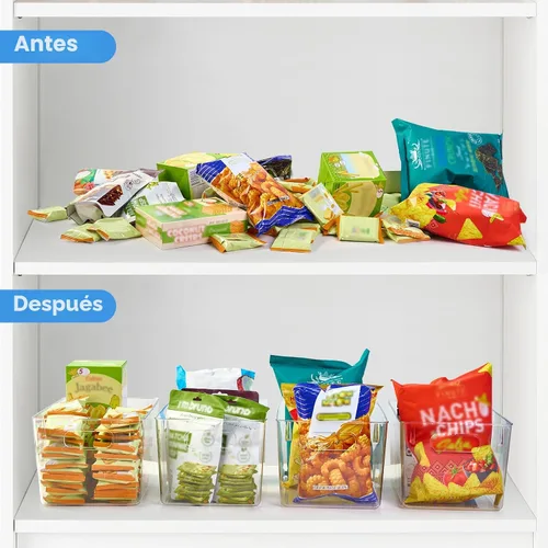 Miniatura 6 de JollyPack Paquete de 4 cubos de almacenamiento de plástico transparente, organizadores de despensa y almacenamiento con asas, contenedores