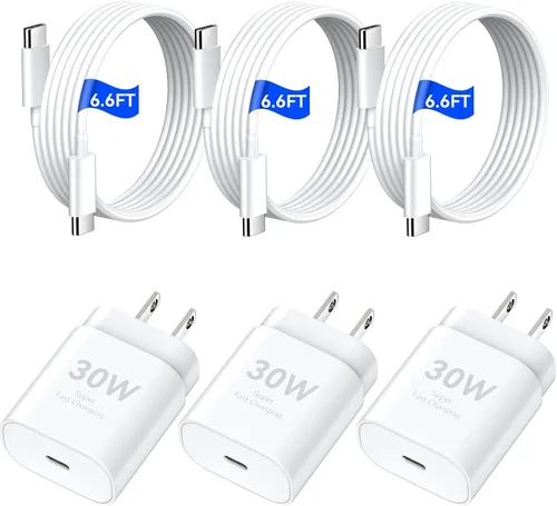 Cargador para teléfono 16 15 Pro Max de carga rápida, cargador USB C de 30 W, cargador tipo C, bloque de carga rápida con cable de 6.6 pies de largo
