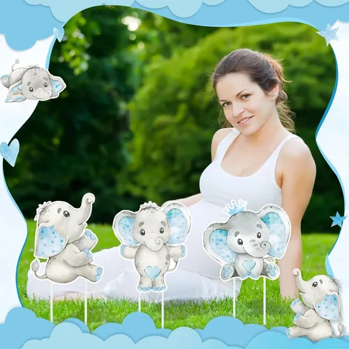 Miniatura 5 de Fumete 8 carteles para baby shower para niño, elefante, bienvenida, bosque, fiesta de género, con estacas para "It's a boy", decoración de césped al