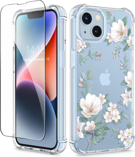 Miniatura 50 de GVIEWIN - Funda floral para iPhone 14 de 6.1 pulgadas, protector de pantalla + protector de lente de cámara, no se amarillenta, a prueba de golpes