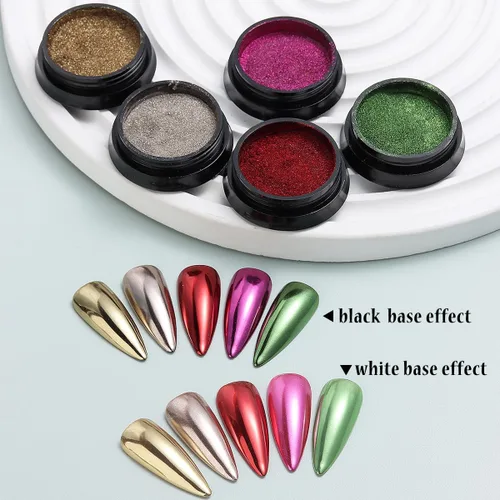 Miniatura 3 de Polvo de uñas cromado camaleón, 10 cajas de polvo cromado Aurora rosa morado, polvo de uñas holográfico dorado y plateado, pigmento espejo metálico
