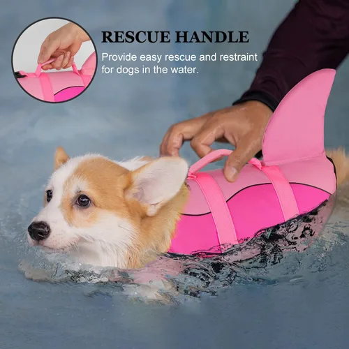 Miniatura 2 de Dogcheer - Chaleco salvavidas para perro, lindo chaleco de natación estilo tiburón para perros con flotabilidad superior y mango de rescate, chaleco