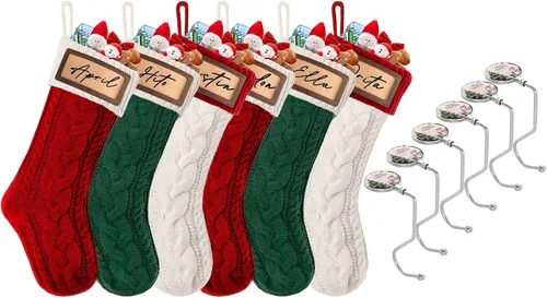 Miniatura 13 de Paquete de 2 medias de Navidad, medias de Navidad familiares grandes de 18 pulgadas, medias de punto de colores mixtos colgantes (2 mezclas)
