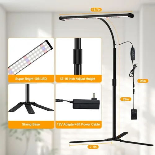 Miniatura 7 de Luz de Cultivo Superbrillante para Plantas de Interior, Lámpara de Plantas de Espectro Completo de 108 LEDs 6000K con Temporizador de 4/8/12Hrs