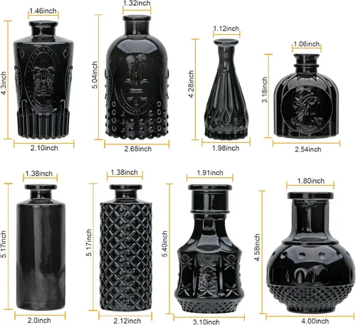 Miniatura 2 de Juego de jarrones de flores negros, jarrón de cristal a granel juego de 8, mini jarrones de sabor artístico y cultural para decoración de oficina